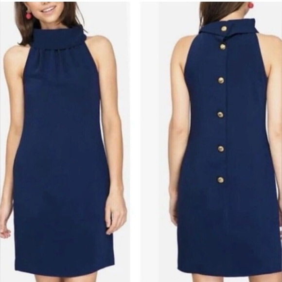 Sail To Sable Navy Sleeveless Dress Button Back Detail Womens Size L